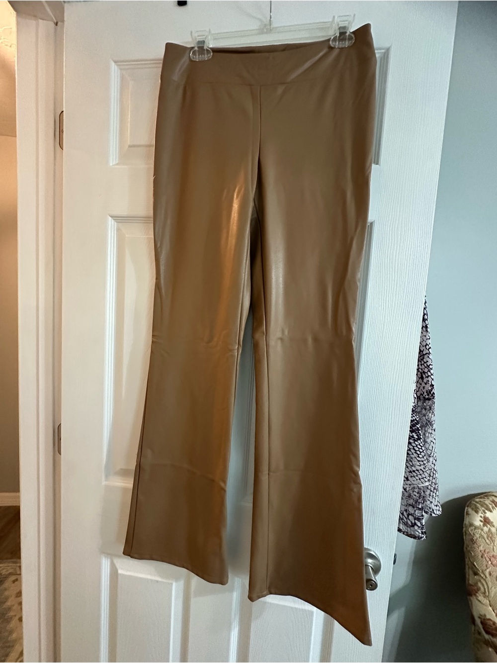 Frank Lyman Design Faux Leather Flare Pants in Brown